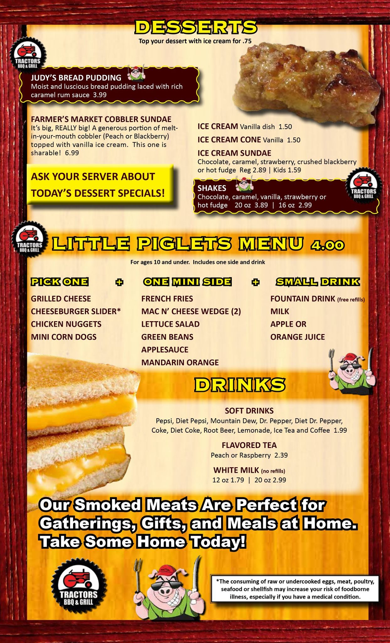 Take Out Menu for Tractors BBQ